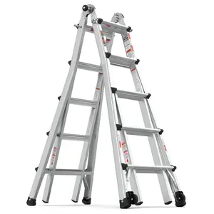 17-22 FT Aluminum Multi-Position Ladder with Wheels, 300 lbs Weight Rating Safety Features Transport Adjusters Hinge Lock Working Environment
