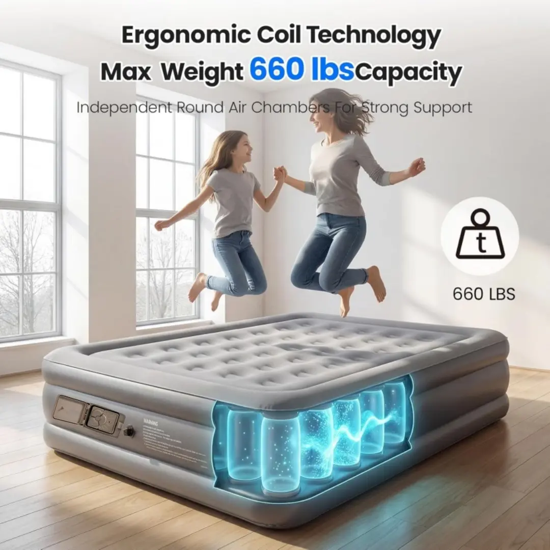 Raised Inflatable Air Mattress with Built-in Rechargeable Pump, Portable Electric Bed with USB Port, 1-Touch Inflate & Deflate, High Comfort for Home Guest Rooms, Camping (Twin, Queen Sizes)