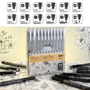 Fine Tip Pen Set of 12, Waterproof Ink, Artist Grade Archival Markers, Professional Sketching Pens, Ideal for Anime, Watercolor, Zen Drawing, Diy Painting Supplies