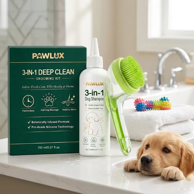 Pet Bath Brush with Shampoo Dispenser for Dogs & Cats, Ergonomic Handle, Gentle Massage Grooming Tool, Easy to Use, Essential Dog Bath Supply