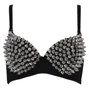 Rivet Bra Lingerie Punk Bar Stage Costume DS Belly Dance Performance Outfit Rhinestone Sparkling Beads