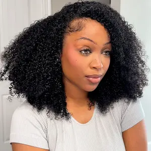 Vshow Afro Curly Hair 3 in 1 Half Wigs With Curly Edge Flip Over Curly Human Hair Wigs For Beginners 250% Density Glueless Pull And Go Drawstring Half Wig