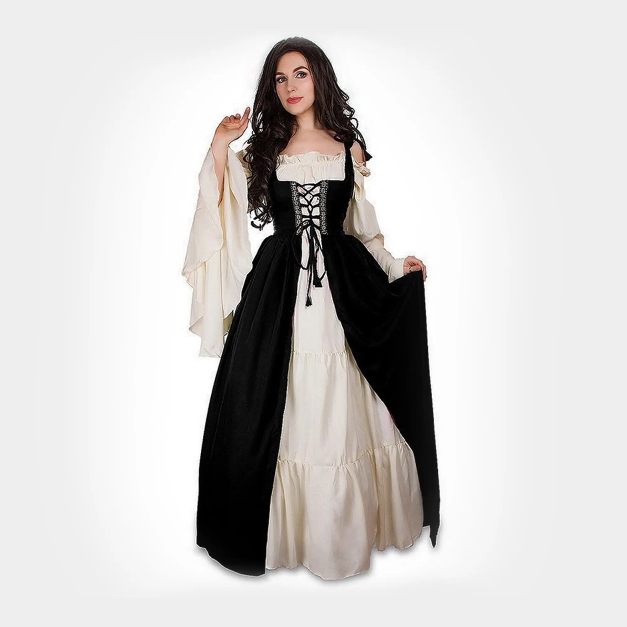 Women's 2-Piece Historical Period Renaissance Dress - Lace-Up Corset with Extra Corset Layer, Adjustable Off-Shoulder Gown, Elastic Opening, Hand Wash Only for Faires, Costumes, Clothes