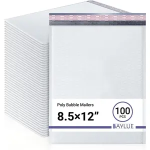 8.5x12 Inch Poly Bubble Mailers #2 Self Seal Padded Envelopes Usable Size 8.5x11 Inch 100 Pack Bulk Waterproof Lightweight Mailing Shipping Bags