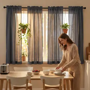 Curtain Club 4 Panels 52x63inch kitchen curtains, Plain color, plain weave nylon sheer fabric, curtain rod style. Looks simple and elegant, making your room even more cozy. A018