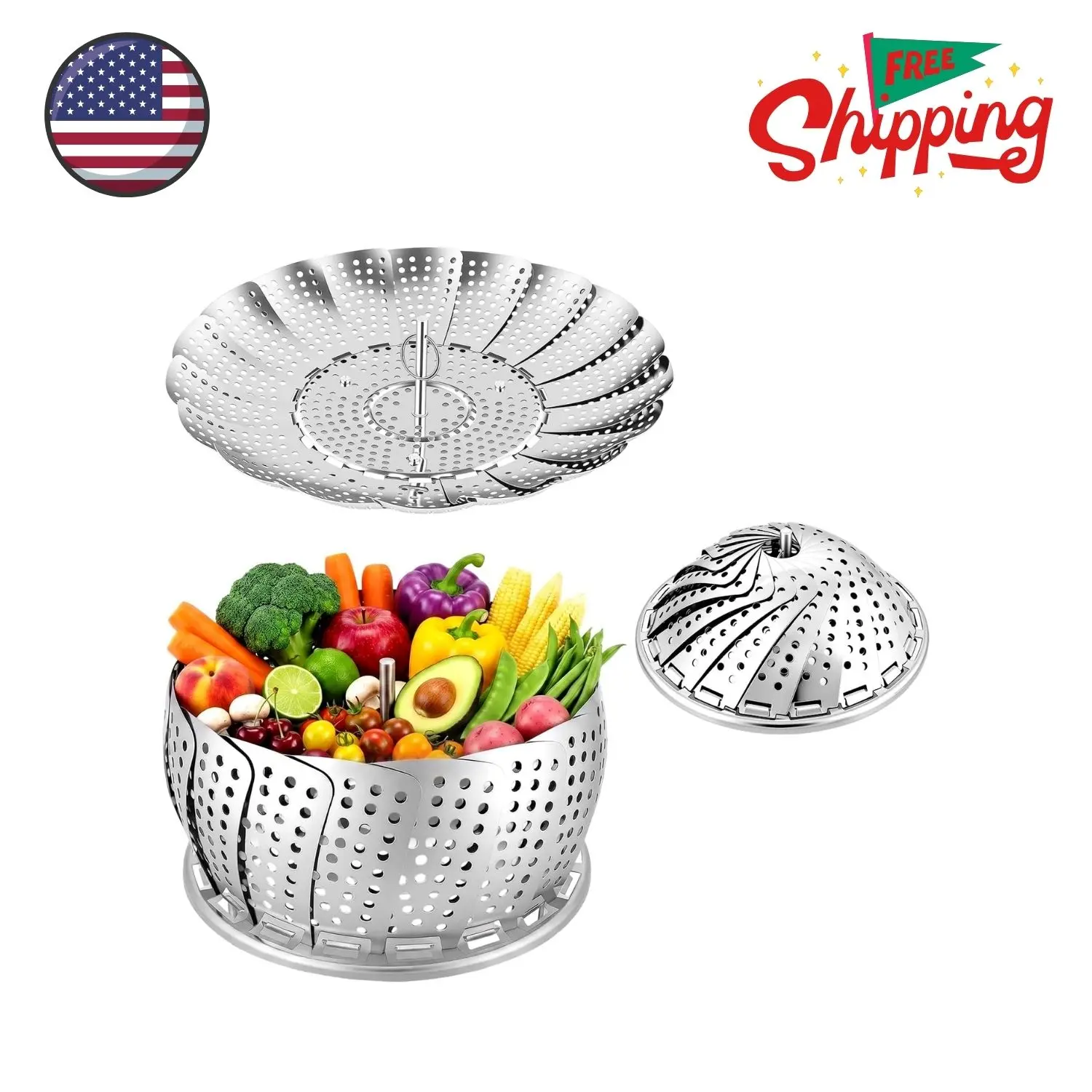 Vegetable Steamer Basket, Premium Stainless Steel Large (6" to 10.5")
