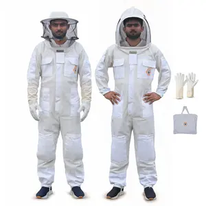 Beekeeping Suit Ventilated 3 Layer Ultra with Total Protection with Safety Fencing for Professional Beekeeping Supplies with Carrying Bag (BP-311-White)-M