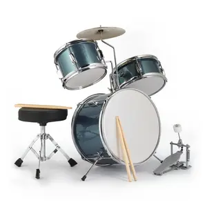 14Inx10In 3-Piece Junior Beginner Drum Kit, Sky Blue Percussion Training Instrument, Space-Saving Alternative to Professional Kits, Includes Stool, Pedal, Sticks