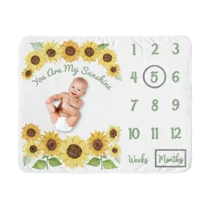 Sweet Jojo Designs Sunflower Girl Milestone Blanket Monthly Newborn First Year Growth Mat Baby Shower Memory Keepsake Gift Picture - Yellow and Green Farmhouse Watercolor Flower You Are My Sunshine