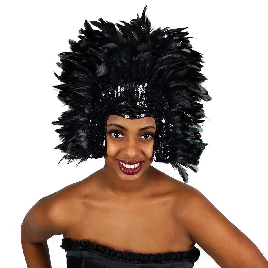 Black Feather Headdress w/Sequins
