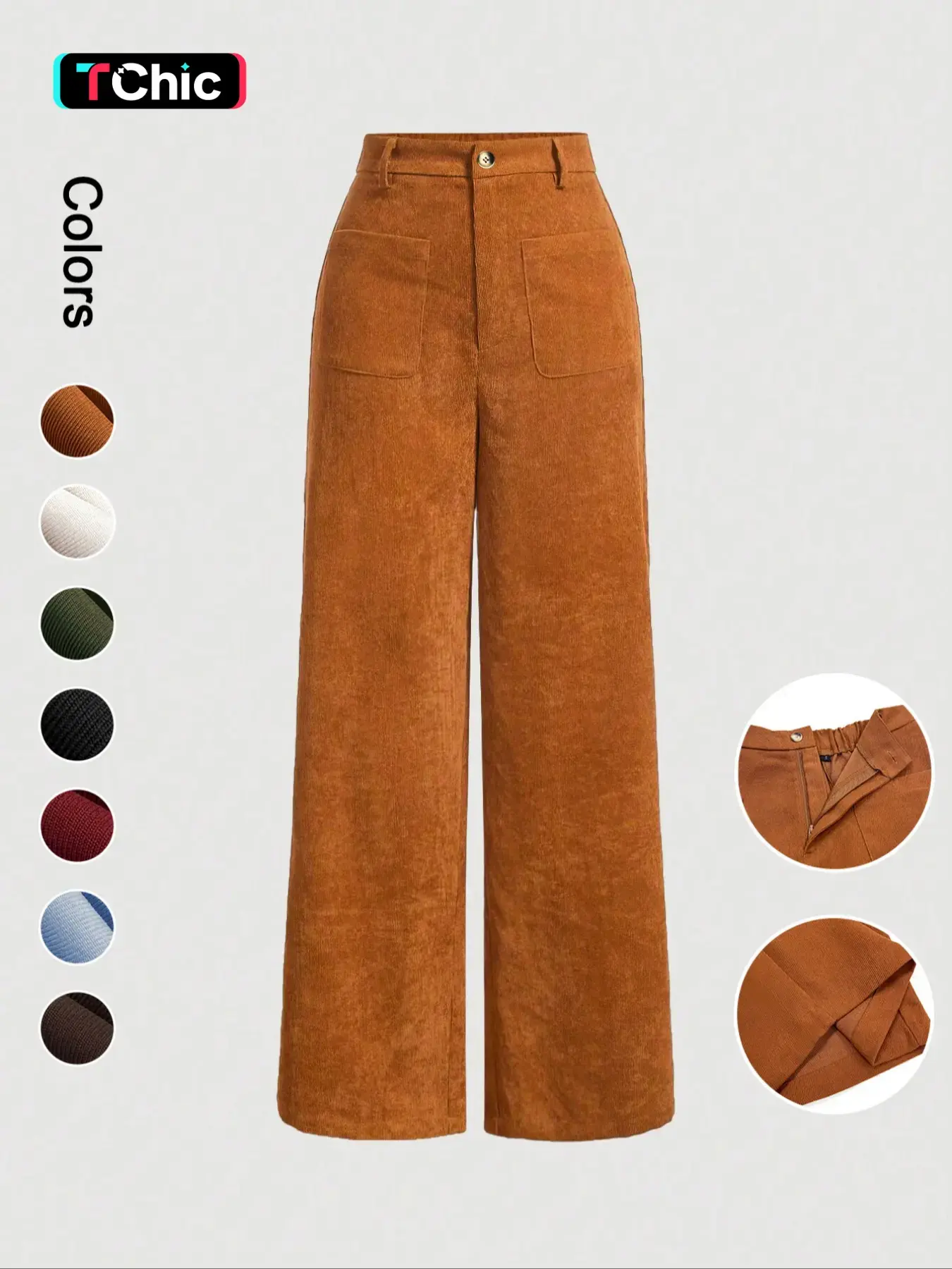 Women's Basic Plain Pocket Button Front Wide Leg Pants, Casual High Waist Trousers for Daily Wear, Ladies Bottoms for All Seasons, Baggy Pants