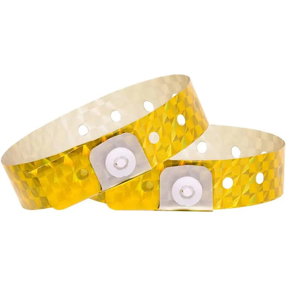 Unisex Holographic Gold Plastic Wristbands - 100-Pack Festive Party Event Supplies, Ideal for Gifting, Gifts
