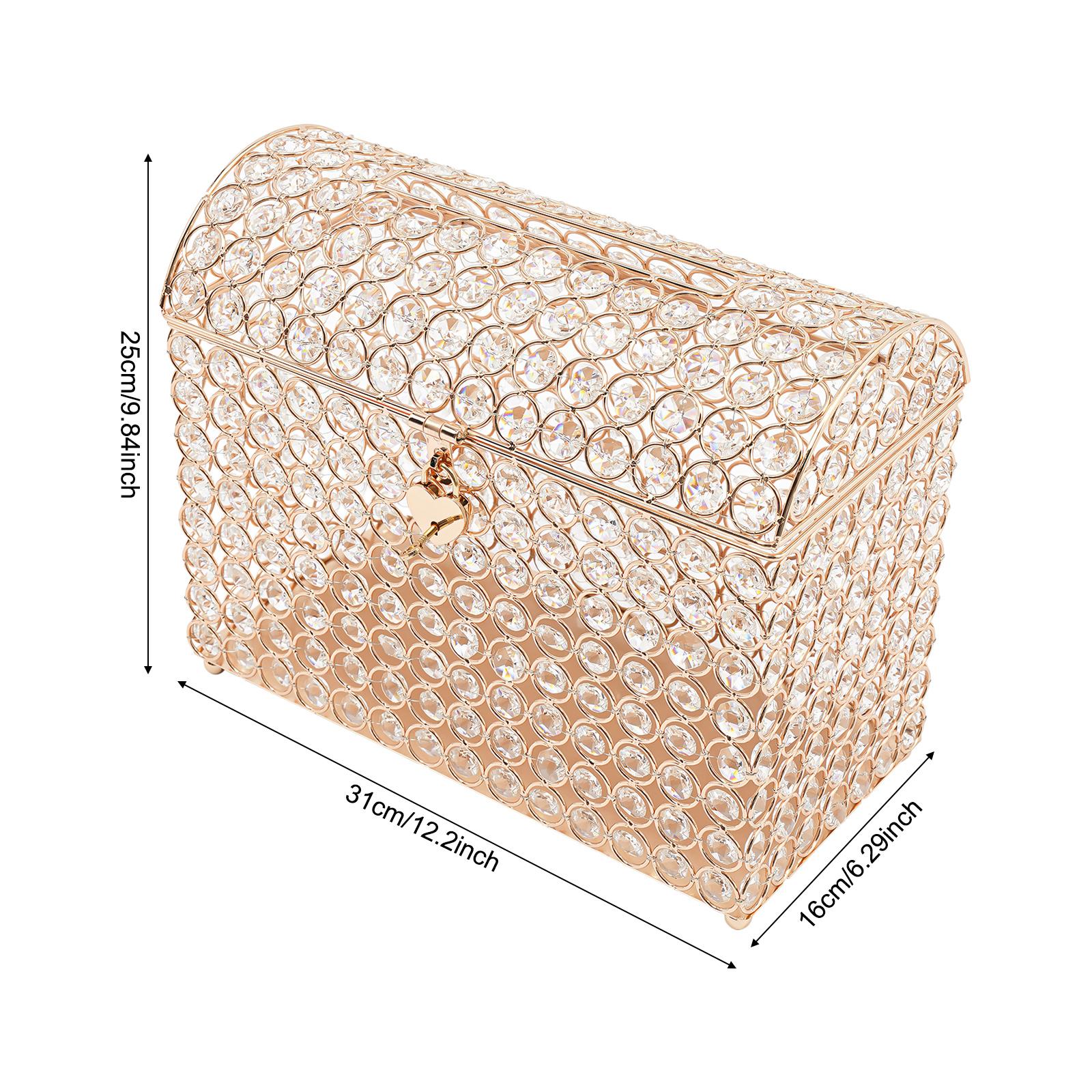 Clear Gold Lockable Wedding Card Box with Key for Invitations Greeting Cards Cash Tips Honeymoon Fund Donation Piggy Bank Home Office Party Ornaments