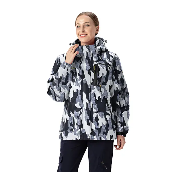 TBMPOY Women's Camouflage Waterproof Ski Jacket - Warm Fleece Lined, Hooded, Windproof Weather Resistant Outer Shell Fabric for Cold Weather Outdoor Activities, Skiing, Snowboarding, Water Repellent