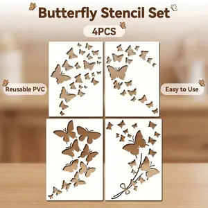 4 Large Butterfly Pattern Templates, Reusable Plastic Design, DIY Craft Stencils, Wall Art Decor, Nature Theme, Durable Material