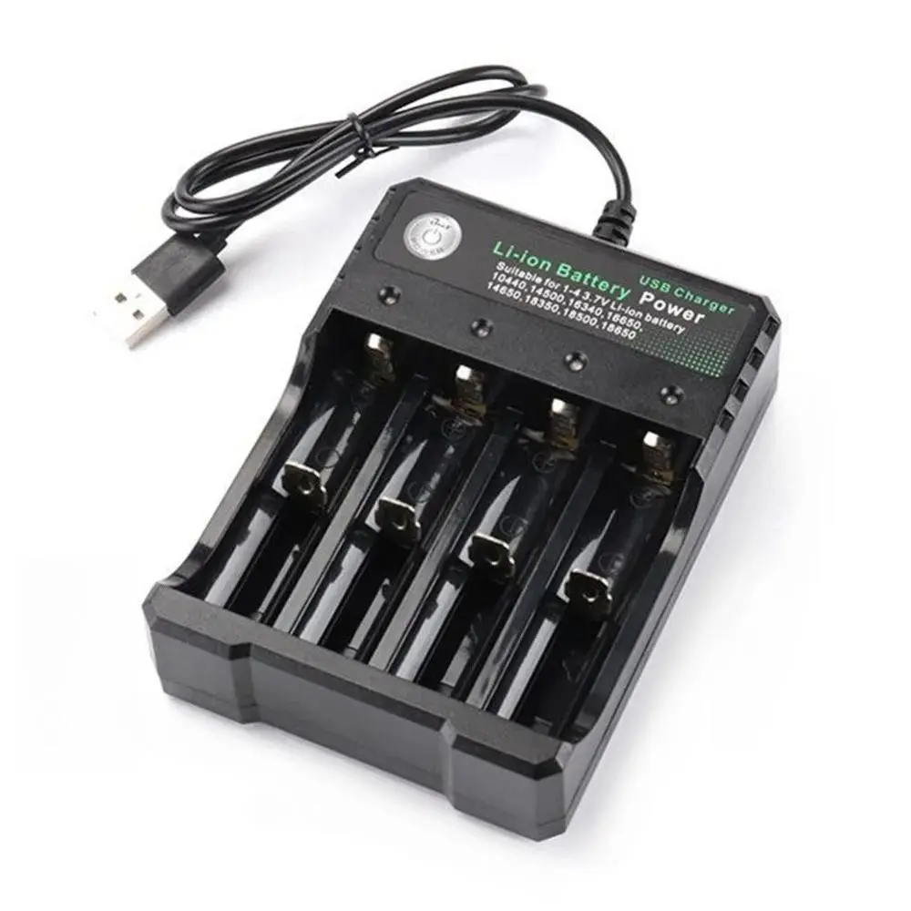 18650 Multi-Slot Battery Charger Station - 1/2/4-Slot Built-in Wall Charger with AC Input 110V-220V, 2 Ports Double USB Power Port, Black, for 3.7V Rechargeable Lithium Batteries, Mobile Phone Accessory