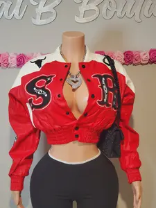 Rodeo Jacket - Red and White Bomber with Bold Lettering and Button Front Design for Stylish Outfits - Versatile and Eye-Catching Fashion Piece Long Sleeve