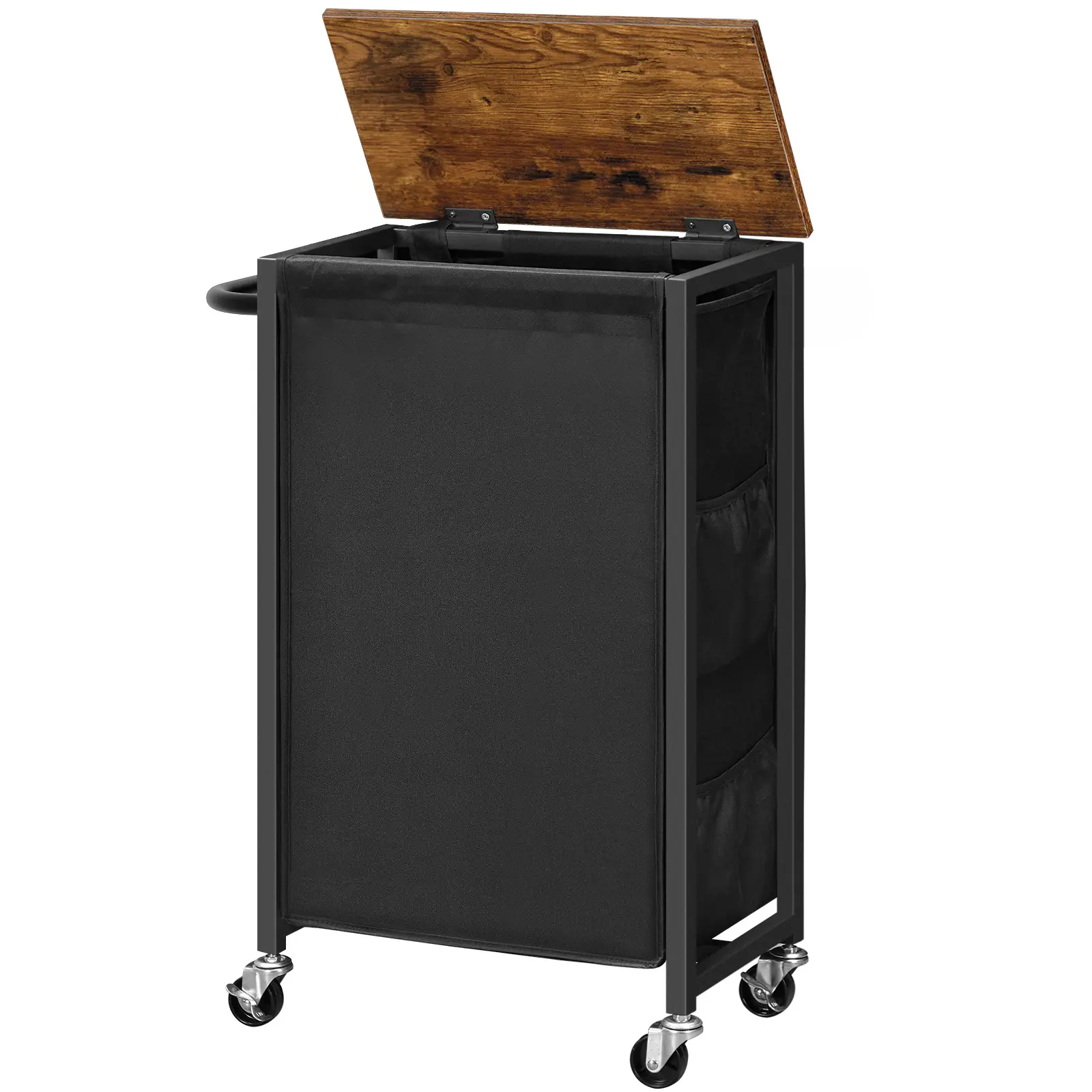 HOOBRO 11Gal Rolling Laundry Basket with Wheels, Slim Laundry Hamper with Lid, Laundry Sorter with Side Pockets and Handle, Oxford Fabric Bag, Space-Saving, Rustic Brown and Black Clothes Organiser