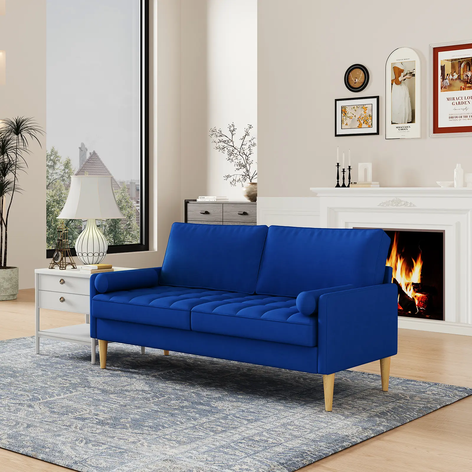 67.7'' 3 Seater Sofa Couch - Modern Design for Small Spaces, Upholstered, Tool-Free Assembly, Beige/Blue