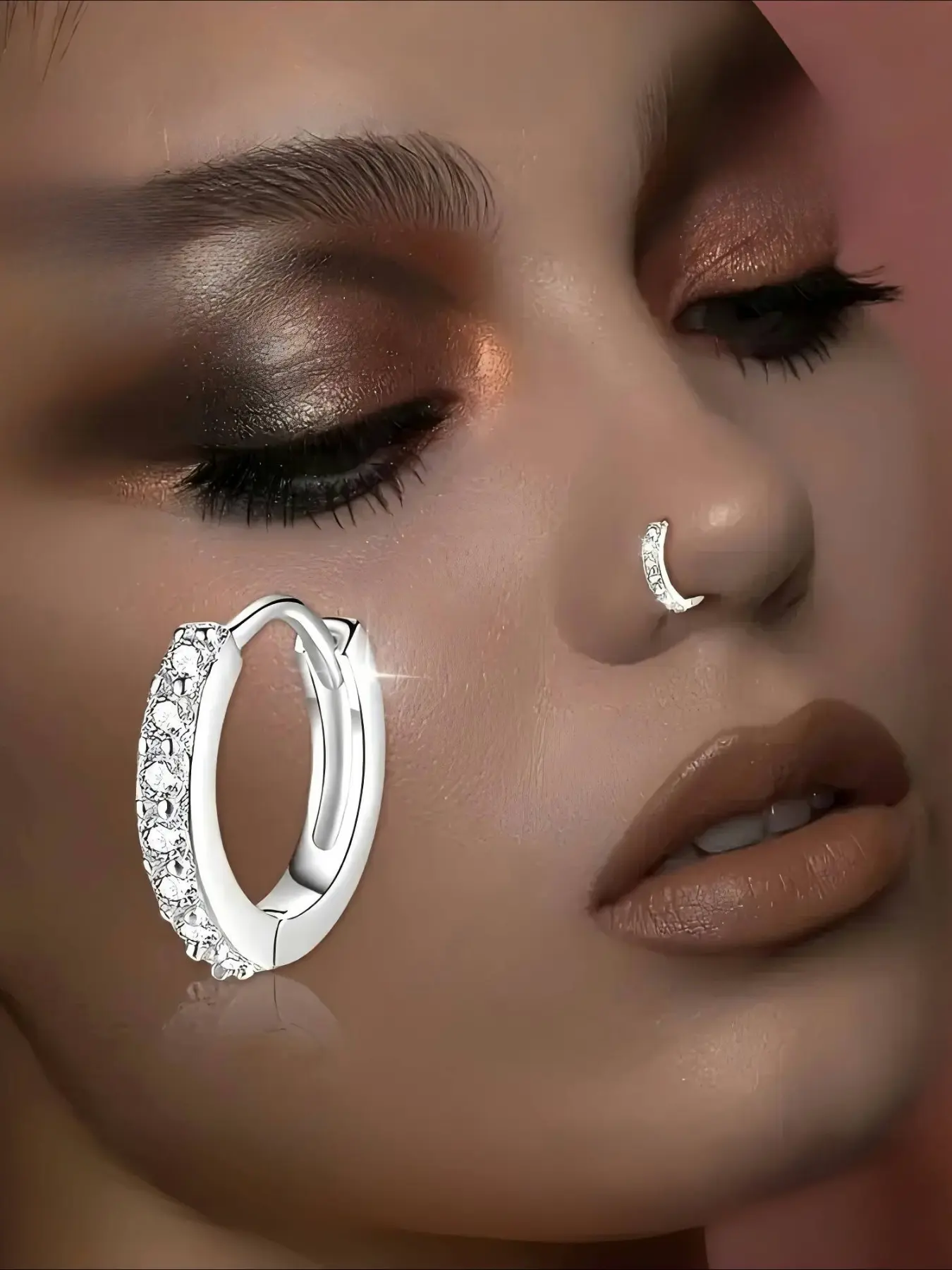 1pc Of 925 Sterling Silver, Single-layer Buckle Nose Ring, Nose Piercing Jewelry, Body jewellery, Inlaid with Synthetic Zirconia, Fashionable, Comfortable To Wear, Can Be Worn At Music Festivals and Parties, Versatile for Daily Use
