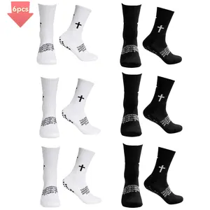 6 Pairs Cross Grip Soccer Socks - Anti-Slip Grips Sports Socks with Breathable & Thickened Sole for Men Women Youth Anti Slip Texture