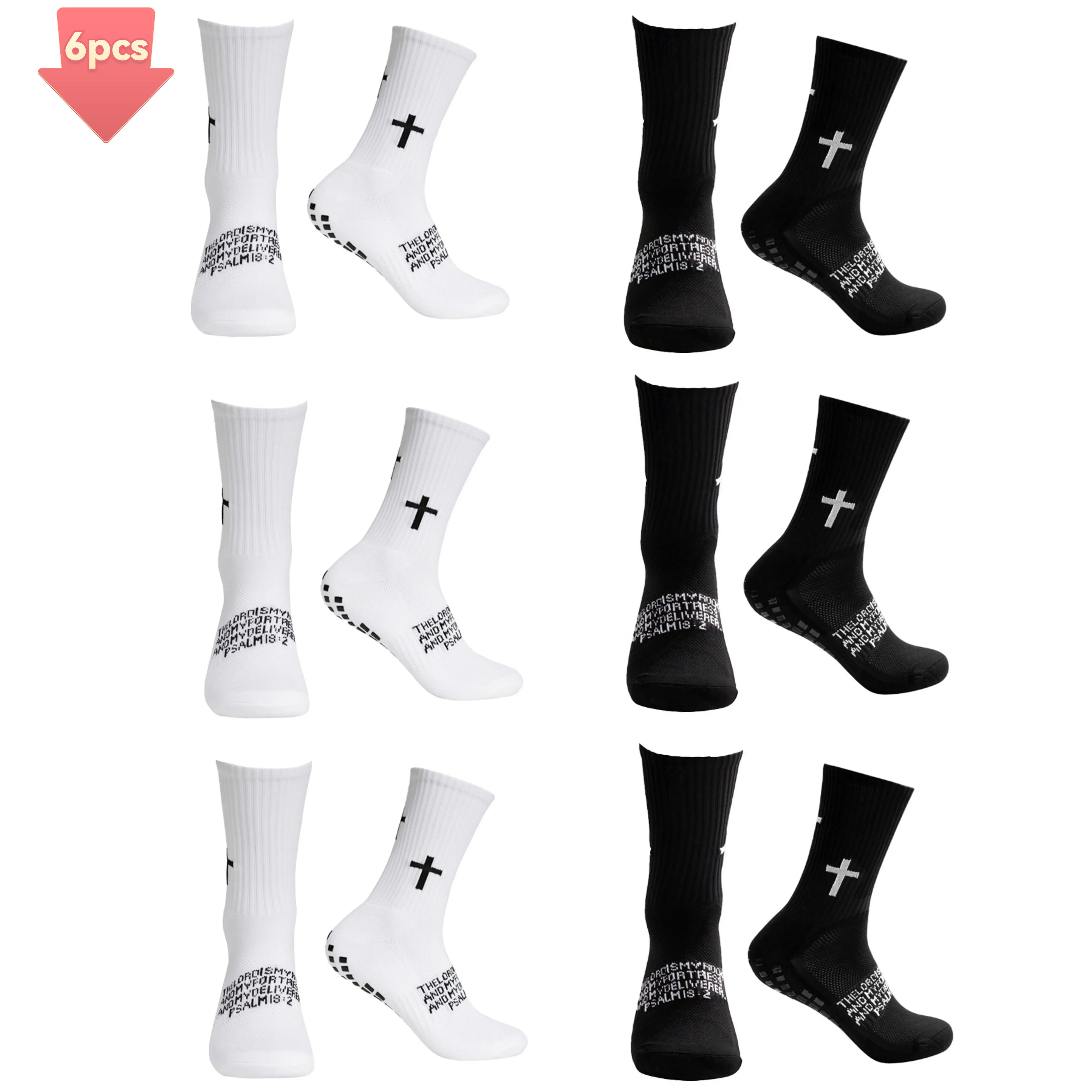 6 Pairs Religious Bible Cross Printed Socks, Non-Slip Rubber Dot Gripped Soccer Tube Socks, Soft Comfort Fit Sports Hosiery for Teen Boys & Adult Men, Faith Christian Present for Basketball, Football, Tennis, Gym, Yoga,, Gym Socks, Sports Socks Set