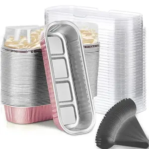 Mini Loaf Baking Pans with Lids and Spoons (50 Pack, 6.8oz) Rectangle Aluminum Foil Baking Pans Tins Containers - Cupcake Containers Wrappers Cheesecake Creme Brulee