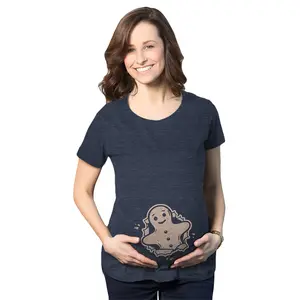 Gingerbread Cookie Maternity T Shirt Cute Christmas Cookie Pregnancy Announcement Graphic Tee Funny Graphic Maternity Tee Cute Pregnancy Tees With Plus Sizes Pregnant Christmas Maternity Wear Maternity Shirts Navy