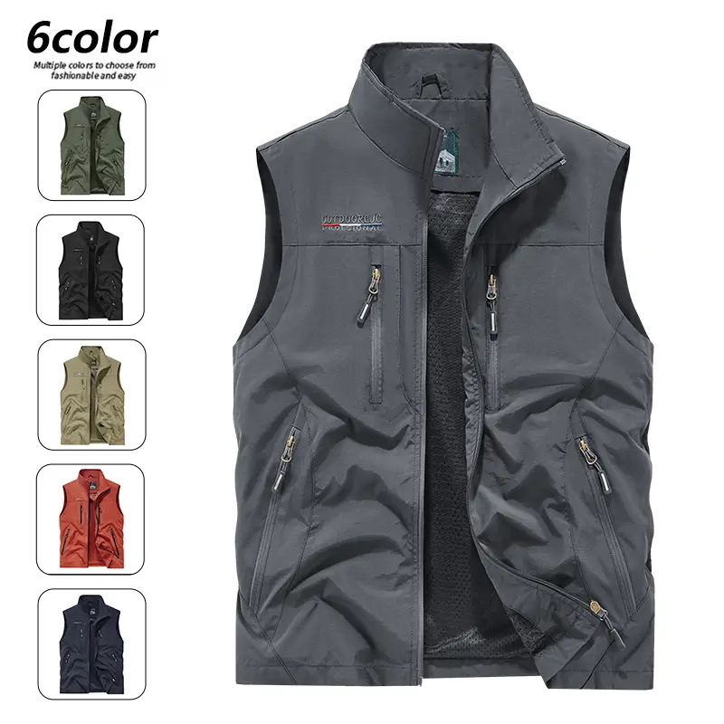 Men's Vintage American Style Cargo Vest, Minimalist Breathable Sleeveless Outerwear with Multi Utility Pockets, Versatile All-Season Waistcoat Perfect for Fishing, Photography, Hiking and Camping