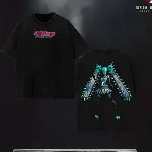 Chainsaw Miku Oversized Washed T-Shirt – Dark Anime Graphic Tee, Retro Streetwear Cotton Top, Unisex Manga Merch, Gothic Vocaloid Chainsaw Crossover Shirt