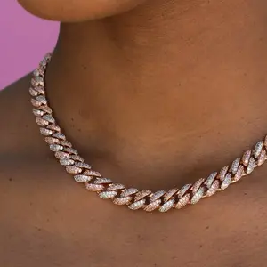 Diamond Cuban Necklace in 18k Rose/White Gold Plated Handset Stones - 8.5mm - Lifetime Guarantee, Perfect Gift