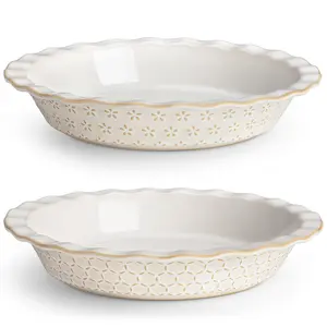 MALACASA 9 Inch Pie Pan, Embossed Deep Dish Pie Plate for Baking, Quiche, and Apple Pie, 45 OZ Round Fluted Dish Safe for Oven Use, Series Lydia Winter Holiday