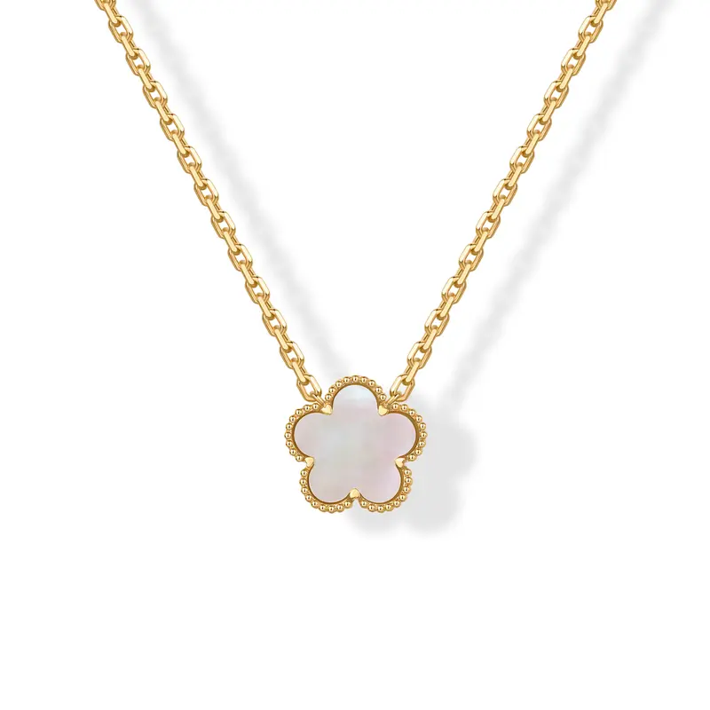 PAVOI 14K Gold Plated Clover Necklaces for Women - Black Onyx & Mother of Pearl Gemstone Pendant Necklace - Adjustable Chain Hypoallergenic Jewelry Gifts