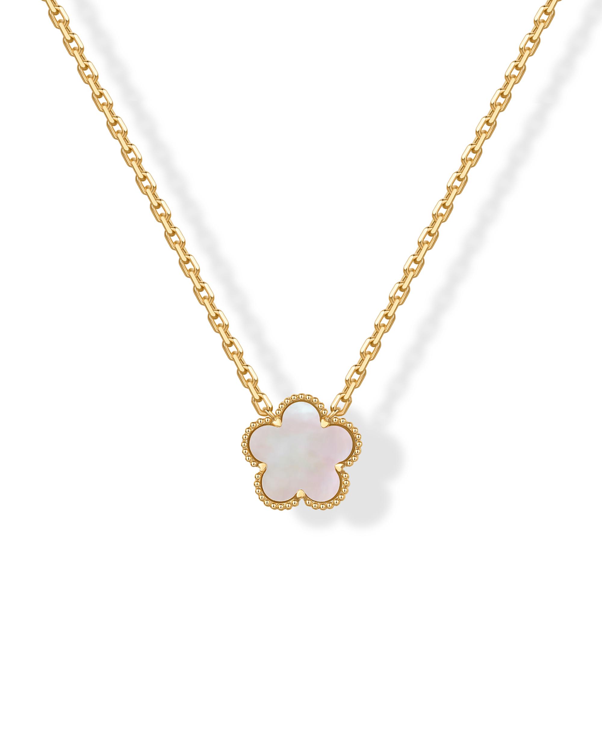 PAVOI 14K Gold Plated Clover Necklaces for Women - Black Onyx & Mother of Pearl Gemstone Pendant Necklace - Adjustable Chain Hypoallergenic Jewelry Gifts