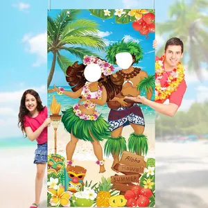 Hawaiian Luau Party Decorations Luau Couple Photo Door Banner Tiki Luau Photo Props for Beach Party Tiki Banner Background Photography for Tropical Themed Decoration