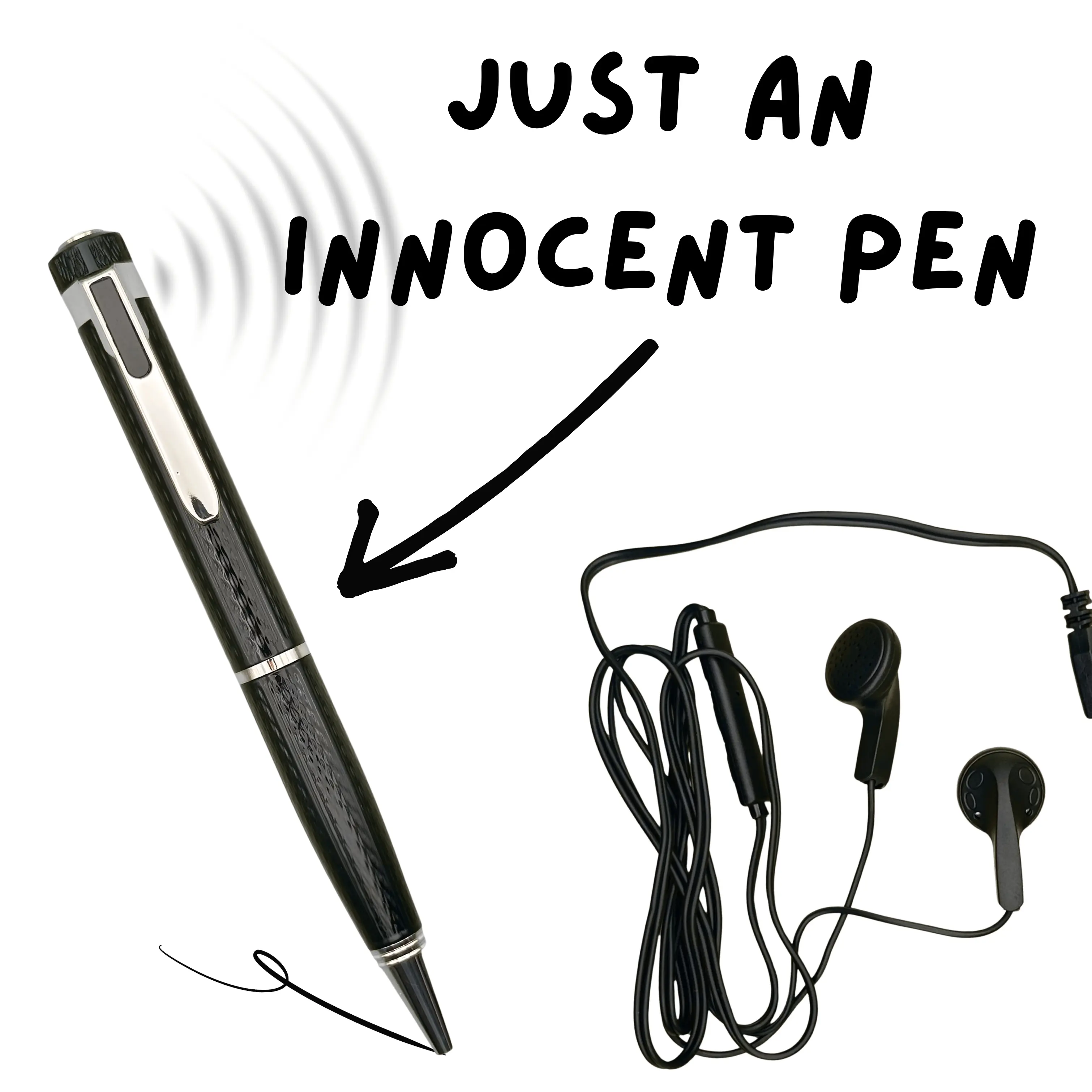 Covert Voice Recorder Pen — 32GB Hidden Audio Recorder, Discreet Light, Plays Back Through Earbuds, Writes Like a Normal Pen