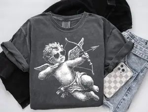 Comfort Colors Retro Valentine's Day Tee, Vintage Cupid T-Shirt, Halftone Cupid Graphic, Cute Valentine's Day Gift for Her