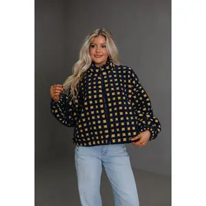 Fuzzy Checkered Sherpa Jacket-Navy Multi