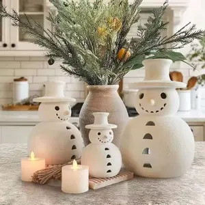 Christmas Terracotta Snowman Vintage Color Resin Figure, Holiday Home Decor, Indoor Outdoor Christmas Decoration, Unique Winter Atmosphere