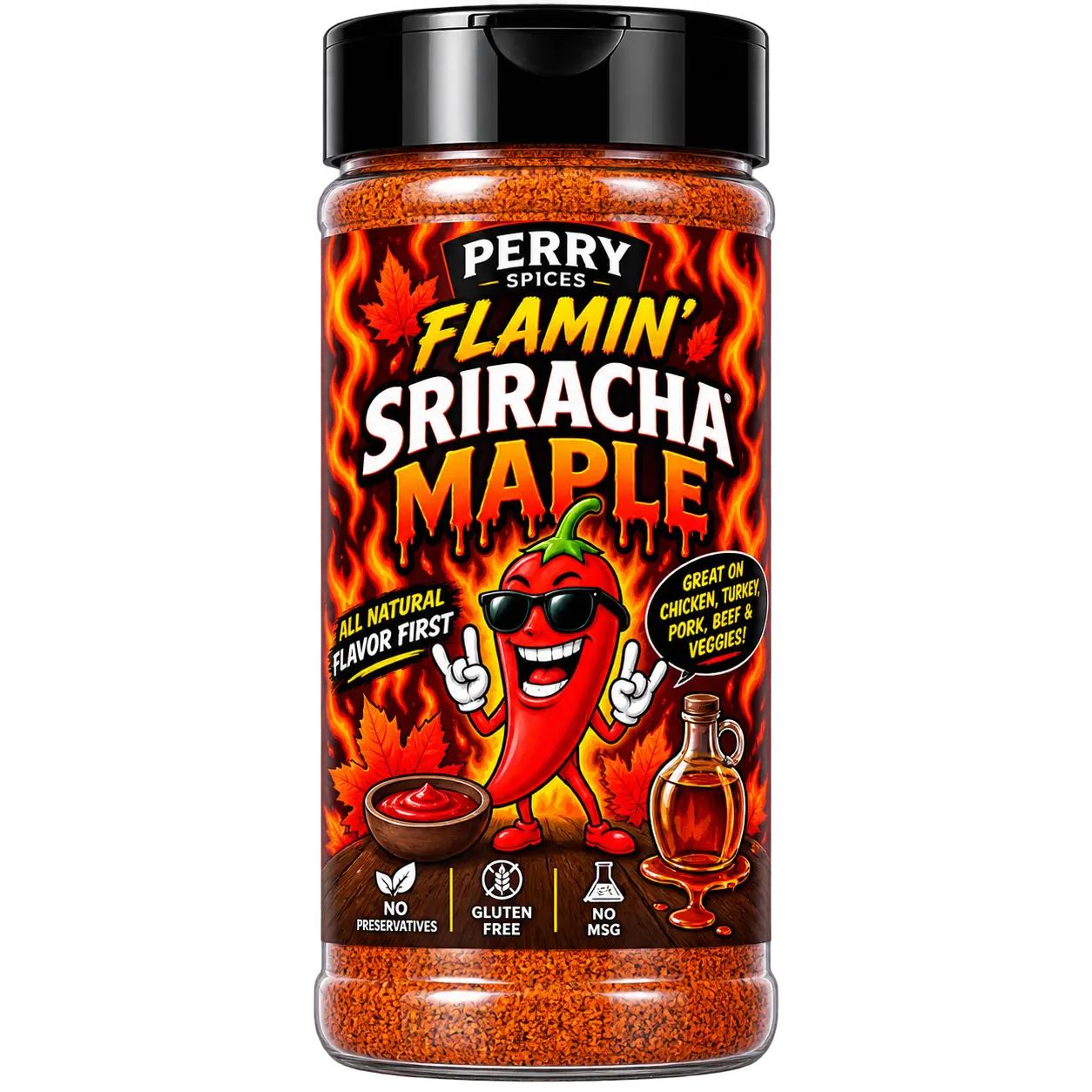Flamin’ Sriracha Maple All-Natural Seasoning | Extra Hot Sweet & Spicy Blend | 4.8 oz