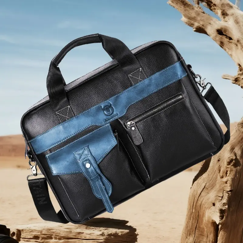 1pc Leather Men Laptop Bag, Reinforced Handle, Multi-pocket Business Briefcase, Large Capacity, Hand & Crossbody Dual Use, excellent for informal, Commute, Travel and Business