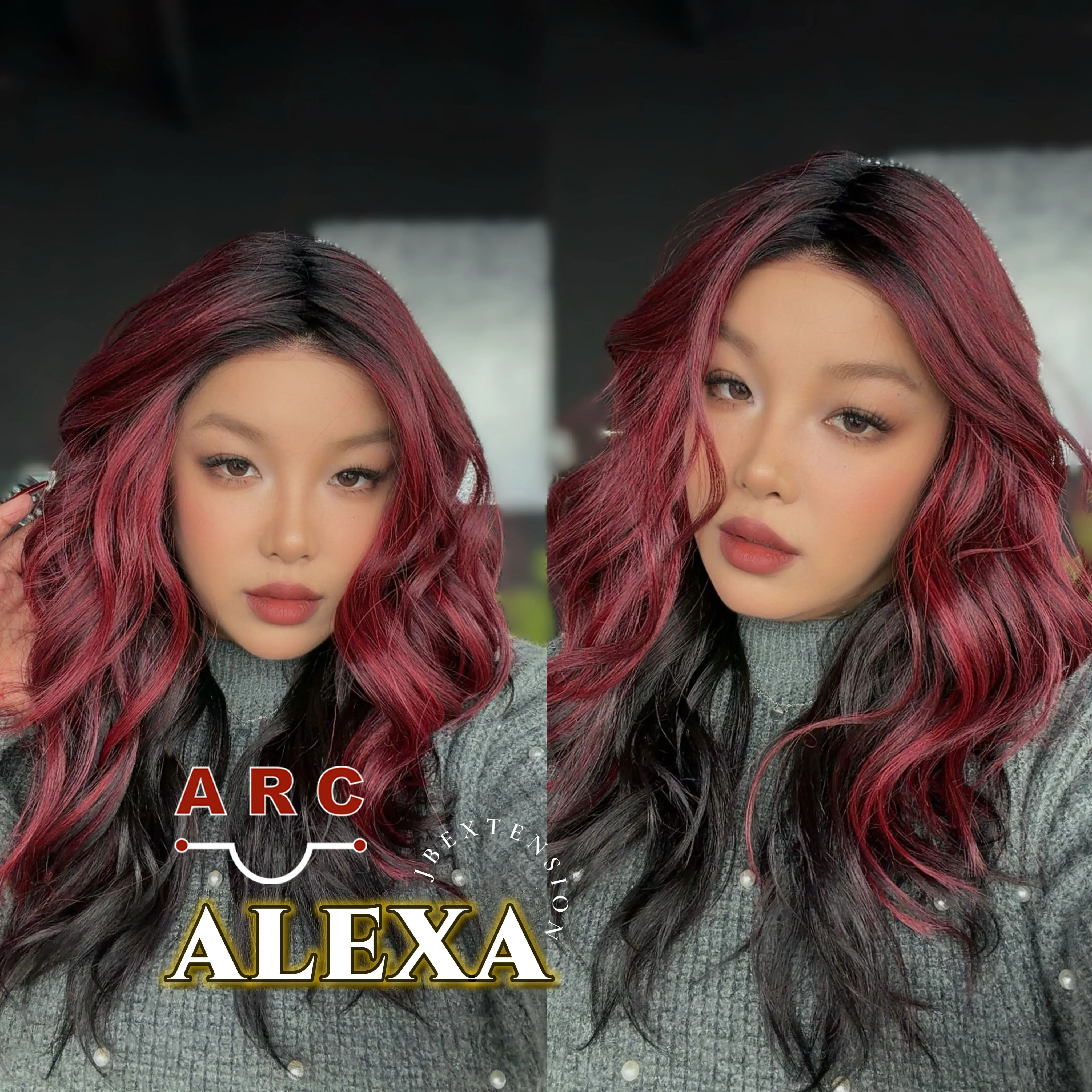 JBEXTENSION 20 Inches Curly Black Red Pre-Cut Arc Snowflake Lace Frontlace Glueless BS Wig ALEXA【BENDY EAR TABS】