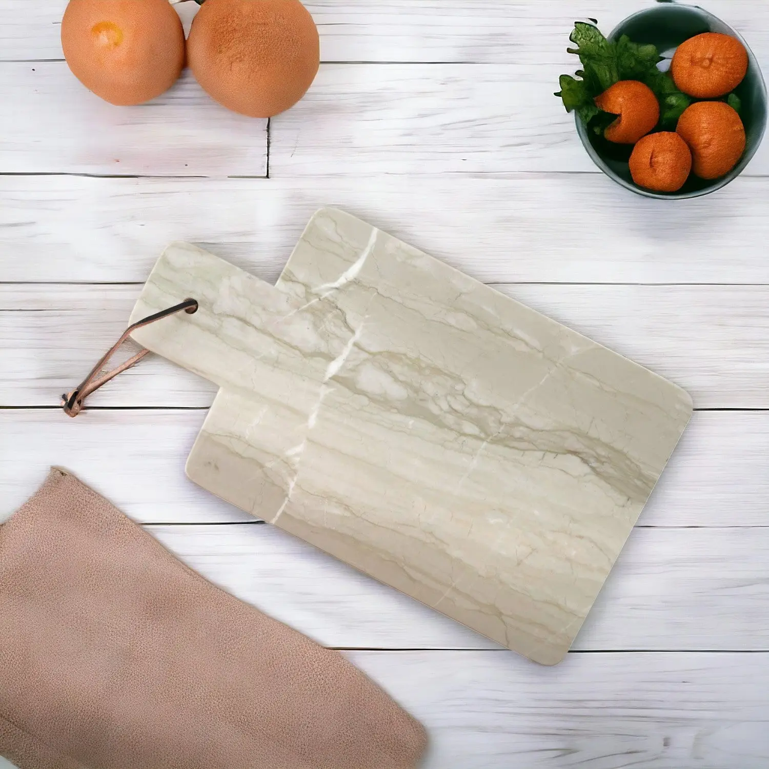 Marble Cheese/Cutting Board with Leather Tie and Handle - 16-in