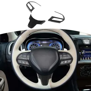 Carbon Fiber Look Interior Steering Wheel Cover Trim Kit, Car Interior Sticker Set for 2015-2023 Chrysler 300C