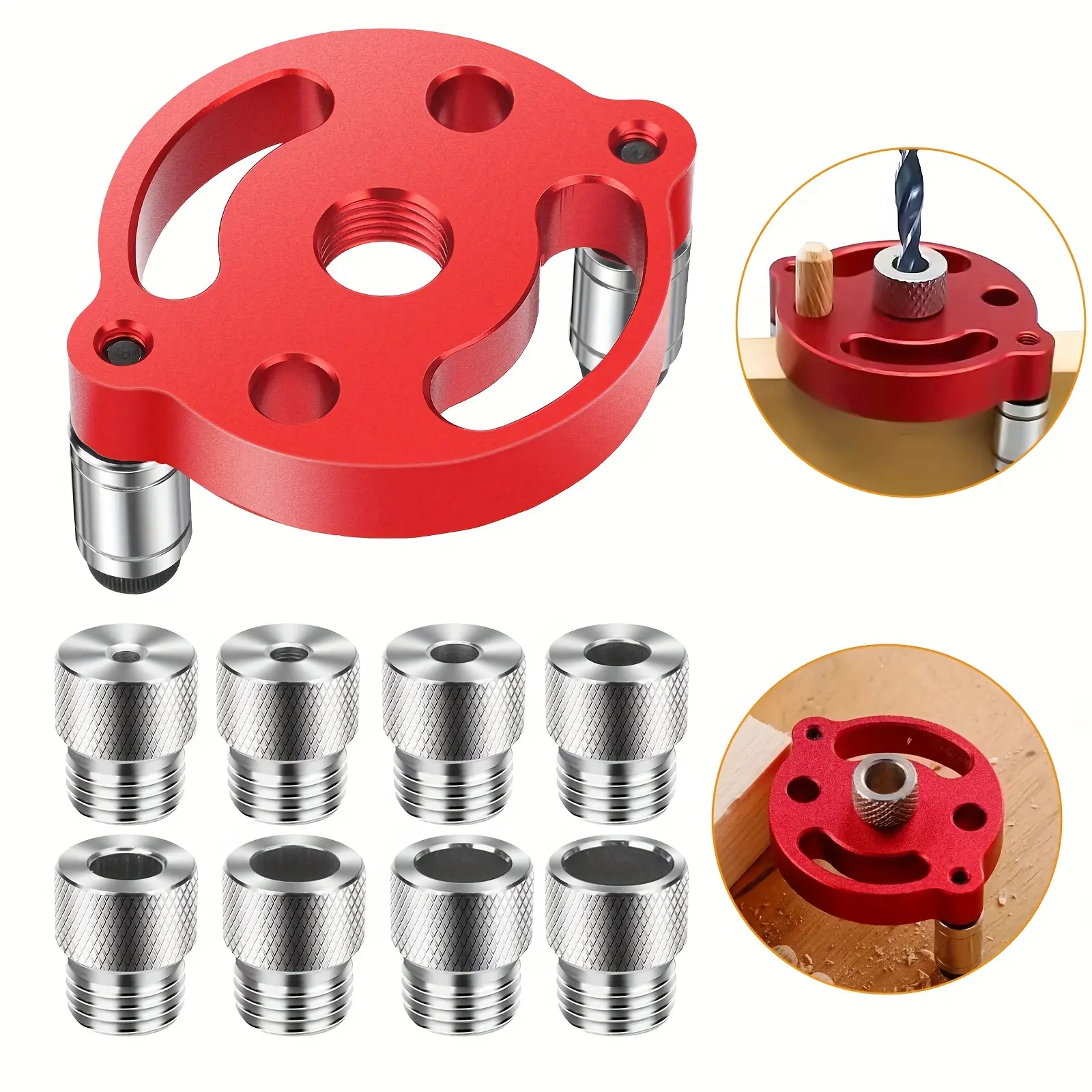 9pcs Aluminum Self-Centering Doweling Jig Kit, Handheld Drill Guide Locator, for Woodworking Precise Hole Making, 3mm-10mm Size Durable Carpentry Tools