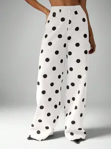 Women's Elastic Casual Polka Dot Loose Wide Leg Jeans Pants, Womenswear, Long Regular Fit Natural Waist, All Seasons Wear for Dating Outdoors