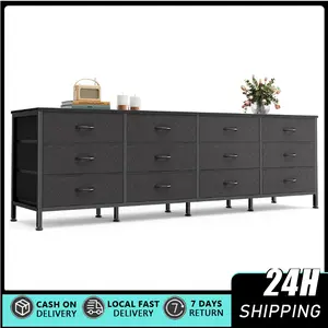70 Inch Dresser for Bedroom, TV Stand for 65, 75, 80 Inch TV, 12 Fabric Drawer Long Dresser, Large Entertainment Center for Bedroom, Wide Chest of Drawer with Storage,The media control table with metal frame and adjustable feet