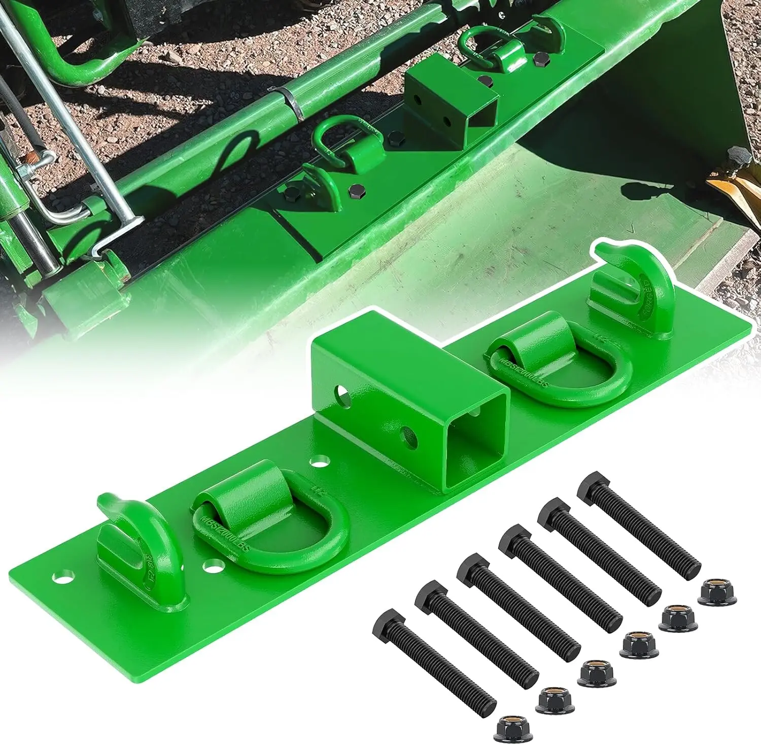Nilight Grade 70 Bolt-On Forged Steel Tractor Bucket Grab Hooks - 3/8" Size, 1/2" Tie Down Ring, 2" Receiver, Plate, 4700 lbs Max Tow/Load, Rust-Resist Coat, Green Towing Parts for 1023e,2025r,2038r,3025d Compact Tractors
