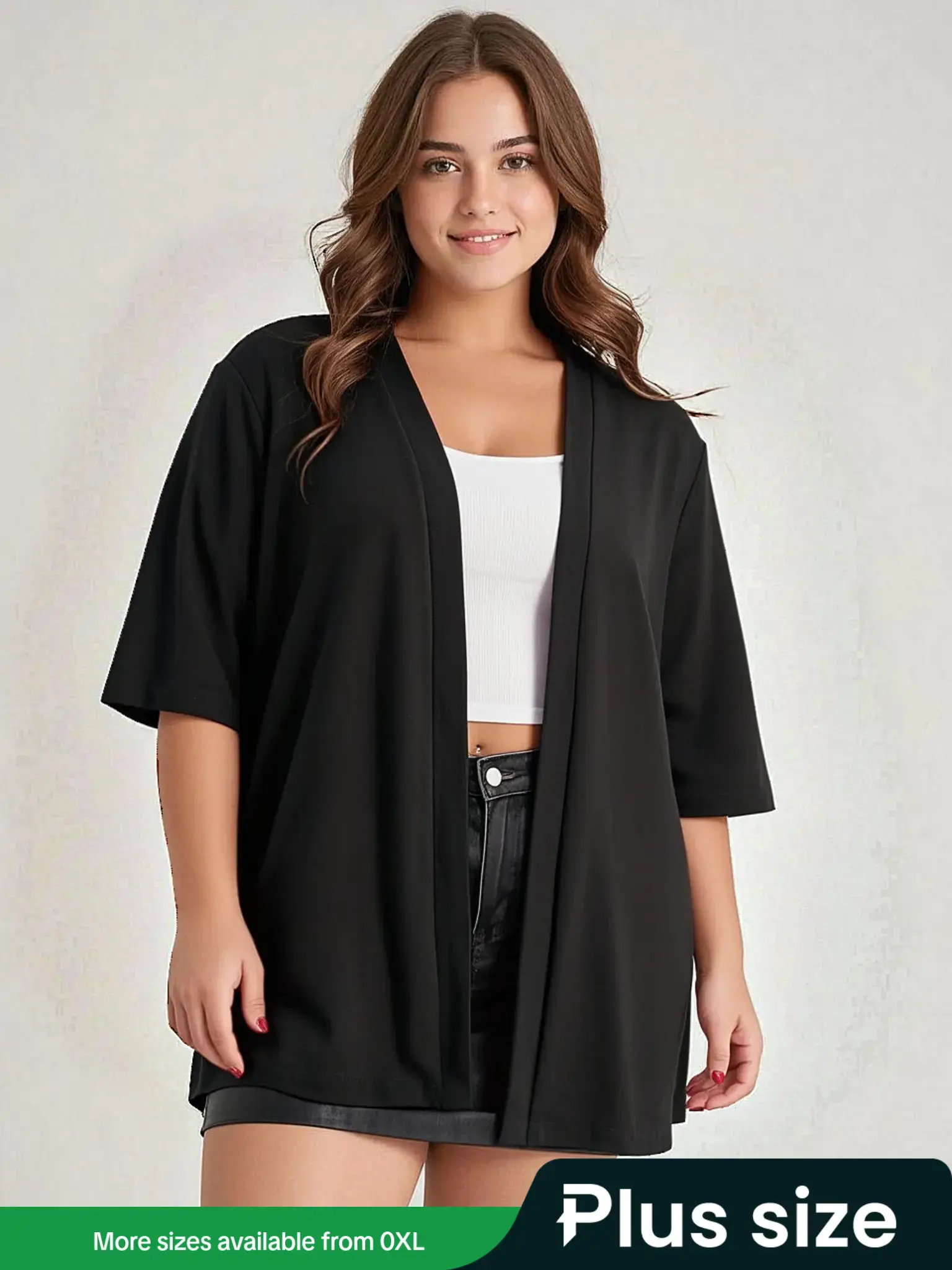 【Plus Size】 Solid Color Basic Open Front Coat, Casual Comfy Coat for Daily Outdoor Wear, Women Plus Clothing for Summer