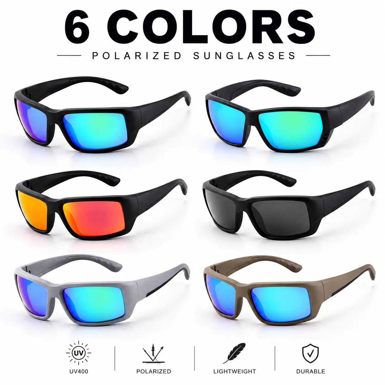 UV400 Polarized Sunglasses for Men & Women – Lightweight Rectangular Outdoor Glasses